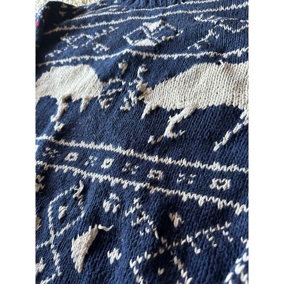 Chaps Ralph Lauren Christmas Reindeer Hand Knit Cotton Linen Navy XL Sweater - Picture 3 of 11